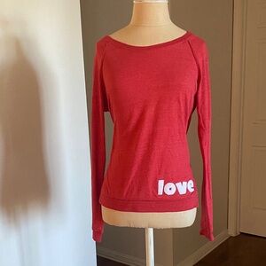 Chic Red Long Sleeve Top with 'Love' Accent